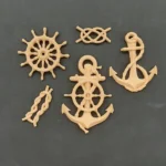 Ξυλόγλυπτο Διακοσμητικό Σετ  5 Τεμαχίων Άγκυρες-Ναυτικοί κόμποι