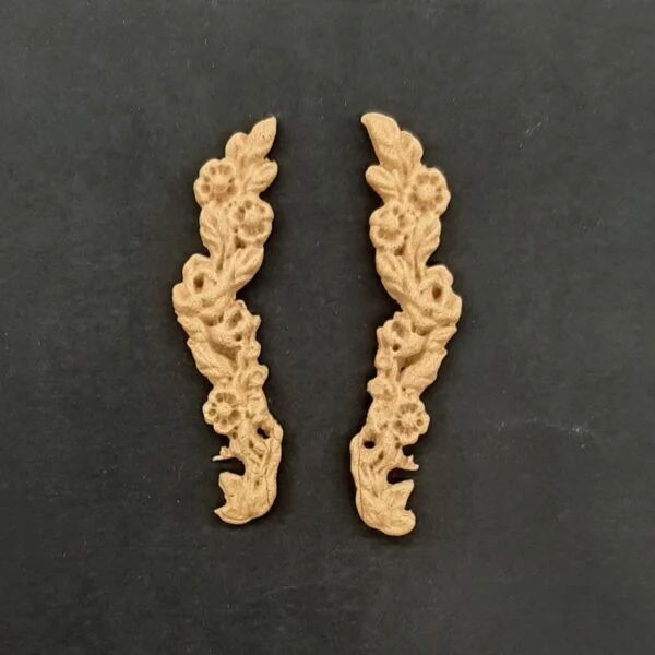 Ξυλόγλυπτο Διακοσμητικό Σετ 2 Τεμαχίων Λουλούδια 1,7εκΧ6,8εκ.