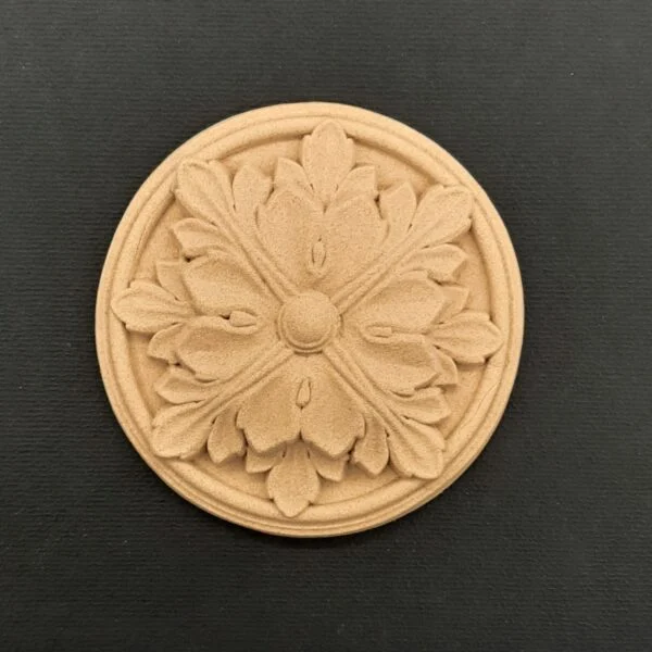 Ξυλόγλυπτο Διακοσμητικό Ροζέτα Λουλούδι Διάμετρος 5,7εκ.