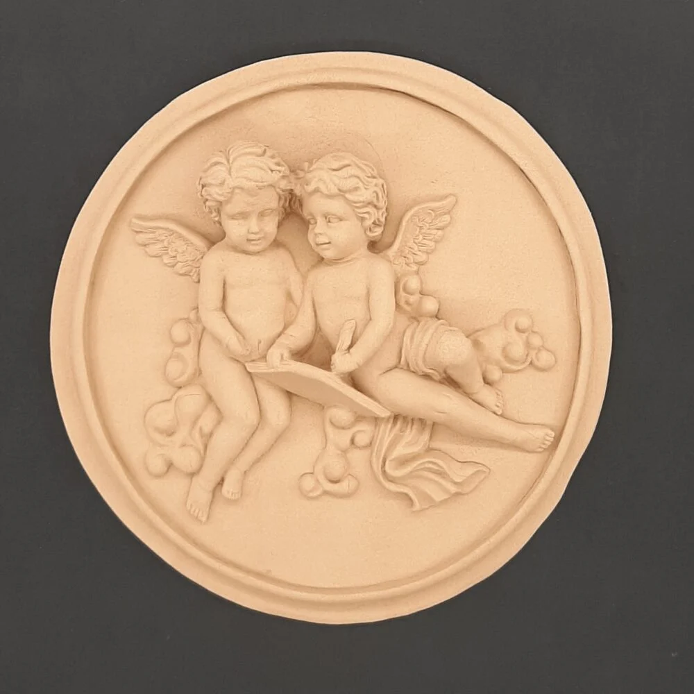 Ξυλόγλυπτο Διακοσμητικό  Αγγελάκια Διάμετρος 23,5εκ.