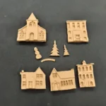Ξυλόγλυπτο Διακοσμητικό χωριό  Σετ 5 Τεμαχίων 6εκ.Χ8εκ
