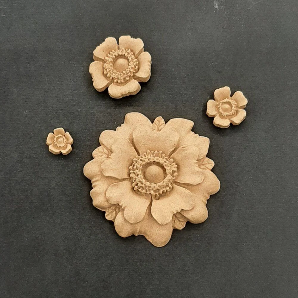 Ξυλόγλυπτο Διακοσμητικό Σετ Λουλουδιών 6,5εκ.,3εκ.,2εκ.,1εκ.