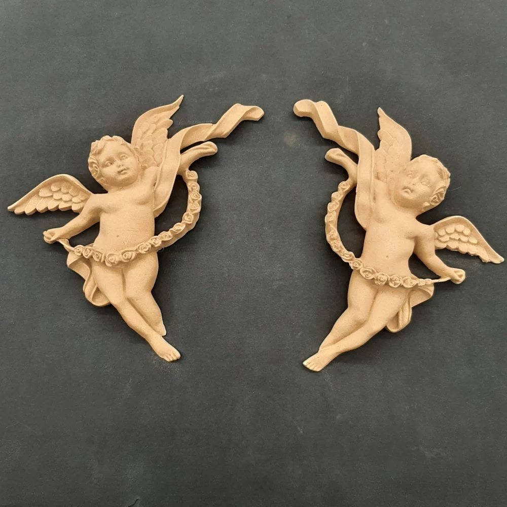 Ξυλόγλυπτο Διακοσμητικό Σετ 2 τεμ.  Αγγελάκι 16,5εκ.Χ14εκ.