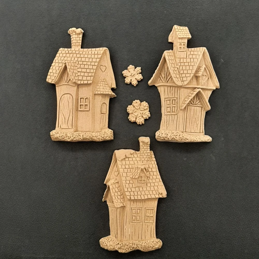 Ξυλόγλυπτο Διακοσμητικό Χωριό Σετ 5 τεμ. 10εκ.Χ5εκ.