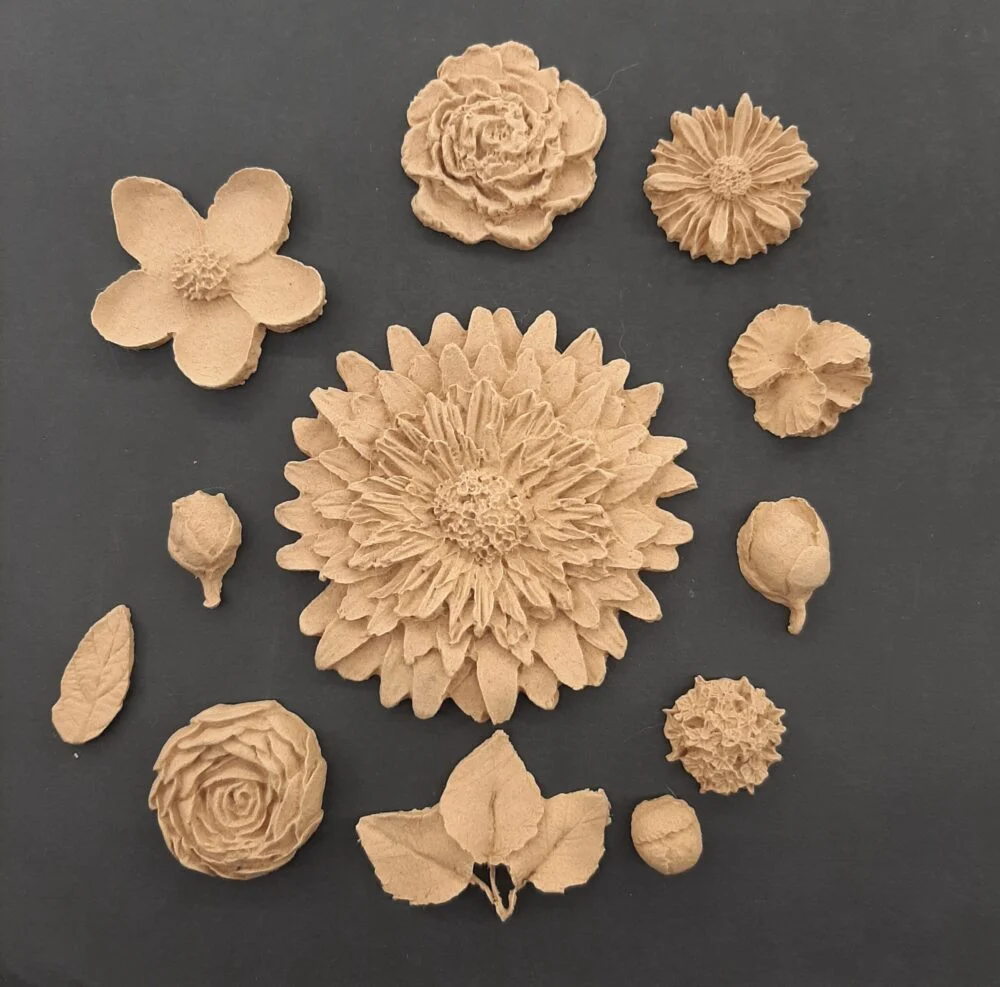 Ξυλόγλυπτο Διακοσμητικό Λουλούδι Σετ