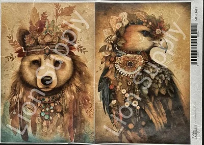 Ριζόχαρτο  30x42cm, Boho bear and eagle