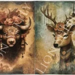 Ριζόχαρτο  30x42cm, Boho bull and deer