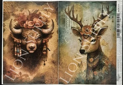 Ριζόχαρτο  30x42cm, Boho bull and deer