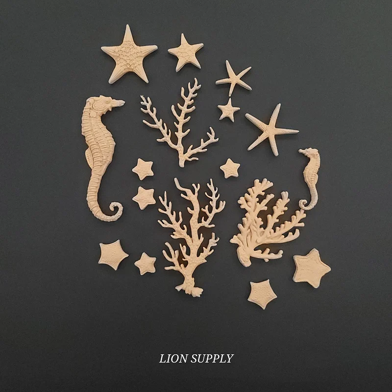 Ξυλόγλυπτο Διακοσμητικό Ιππόκαμπος & Κοράλια 16 Τεμαχίων