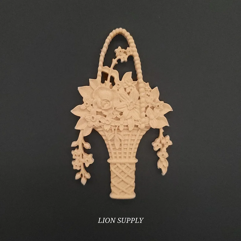 Ξυλόγλυπτο Διακοσμητικό Καλάθι Με Λουλούδια 10εκ.Χ6εκ.